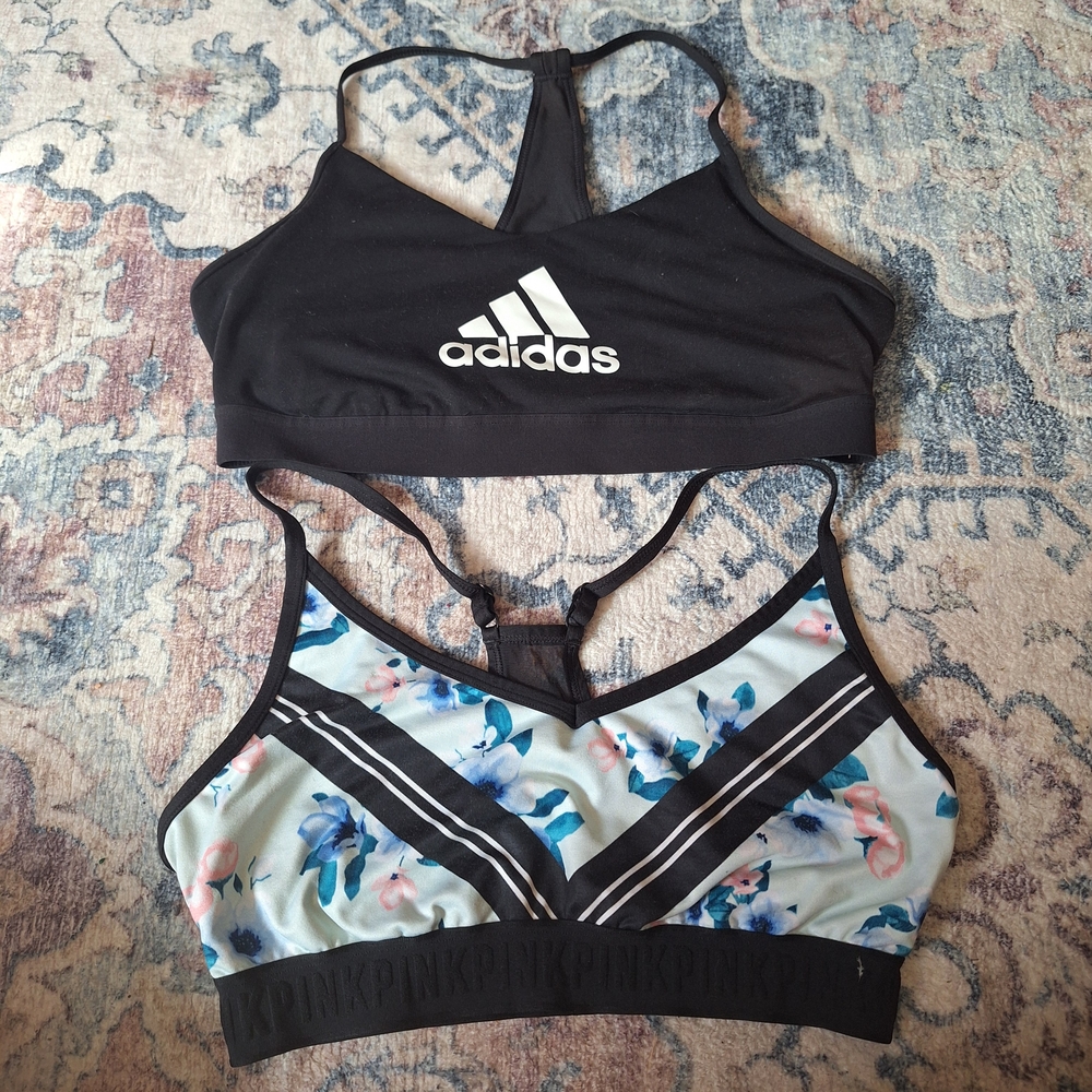 Adidas Black Sports Bra and Floral Sports Bra Set